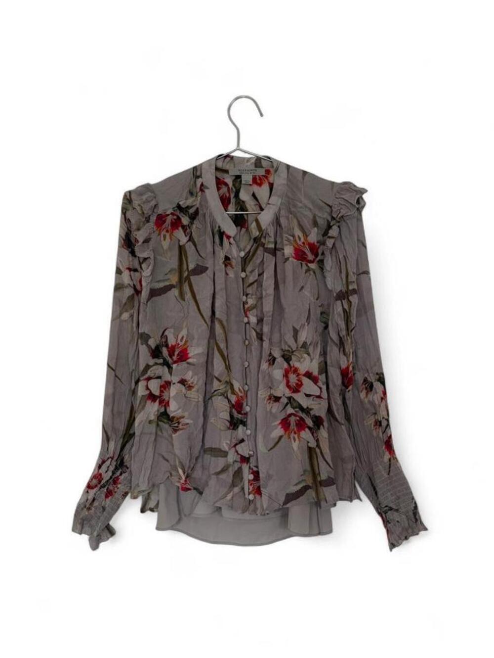 AllSaints two piece floral blouse with flowers, and grey camisole